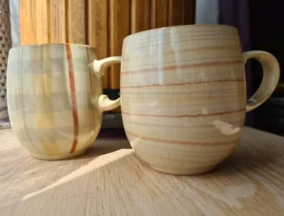 Buy 2 Denby Mugs Caramel Stripe And Plaid Discontinued Designs • 13£