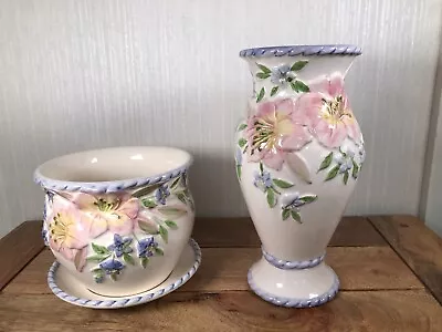 Buy Vintage St Michael Marks & Spencer Amaryllis Ceramic Vase & Planter With Saucer • 15£