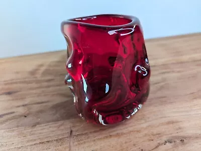 Buy Vintage Whitefriars Ruby Red Knobbly 9843 Vase 1974 British Art Glass • 69£