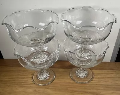 Buy Set Of 4 Clear Glass Sundae Trifle Desert Dishes Scalloped Edge Spiral Stem • 13.50£