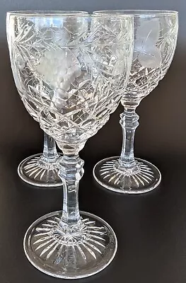 Buy 3x Vtg Royal Brierley Grapevine Wine Glass Engraved & Cut Crystal Set H:16.5cm • 26.99£
