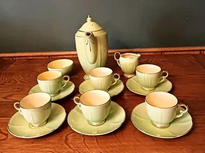 Buy Pretty Vintage/Antique  Crown Devon Coffee Set In Pale Green With Gold Detail • 10£