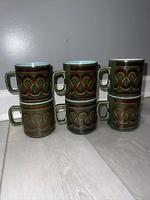 Buy Hornsea Heirloom Green Brown Blue Glaze Mugs  Original Vintage Rare Set Of 6 • 93.18£