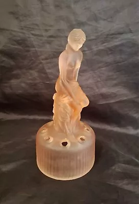 Buy Vintage Art Deco Sowerby Frosted Pink Glass Seated Lady Flower Frog 1930s • 4.20£