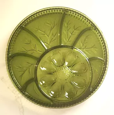 Buy Vintage Indiana Glass Green Deviled Egg - Relish Serving Plate Platter Divided • 13.04£