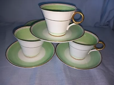 Buy 3 X SHELLEY 1930s Green/Gilt Swirls REGENT SHAPE CUPS-SAUCERS -12875-Excellent • 33£