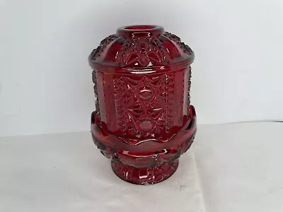 Buy Vintage Indiana Glass Fairy Lamp Ruby Red Flash Stars And Bars Candle Holder • 18.63£