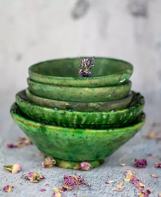 Buy Tamegroute Bowls Pottery Handmade Green And Terracotta Bowl, Moroccan Ceramic • 17£