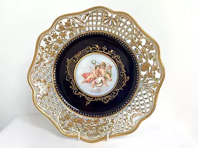 Buy Antique 9.5  Meissen Teichert Reticulated Porcelain Cobalt Blue Cabinet Plate • 94.95£