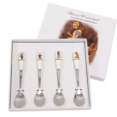 Buy Alice In Wonderland Spoon Set Porcelain Teaspoon Cutlery Set Of 4 Gift Boxed • 6.99£