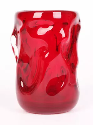 Buy Whitefriars Mid-Century Red Knobbly Art Glass Vase • 195£