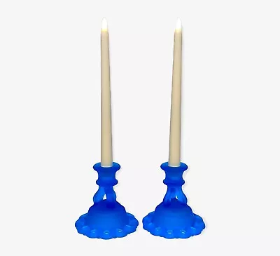 Buy Set Of 2 Vintage Westmoreland Doric Blue Satin Frosted Glass Candle Holders 5  • 34.43£