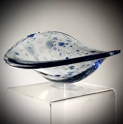 Buy Swedish Scandinavian? Beautiful Speckle Blue Art Glass Unsigned Bowl Vase Bin14 • 89.99£