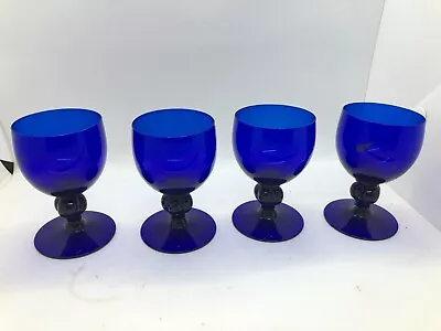 Buy Vintage Glass Bristol Blue Cobalt Glasses X 4 Wine Goblets Sherry Hand Blown • 69.95£