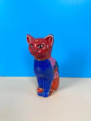 Buy Vintage Mexican Talavera Folk Art Colorful Pottery Painted Cat Figurine Ornament • 24.99£