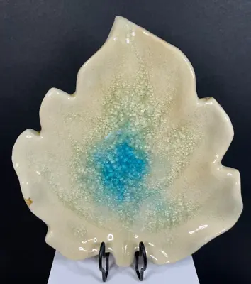 Buy Vintage Turquoise Blue Crackle Leaf Shape Decorative Glass Trinket/Candy Dish • 22.40£