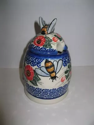 Buy Polish Ceramic Honey Jar ANDY BEES Boleslawiec Pattern VGC No Dipper FREE P&P • 25£