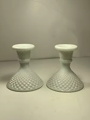 Buy Set Of 2 Vintage Westmoreland English Hobnail Milk Glass Candlestick Holders 4  • 13.98£