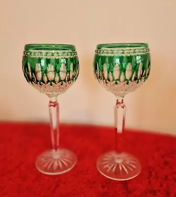 Buy Pair Of Waterford Crystal Clarendon Emerald Green Hock Wine Glasses Discontinued • 99.99£