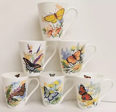 Buy Butterflies & Flowers Mugs Set Of 6 Fine Bone China Richmond 12oz 350 Ml Cups UK • 30£