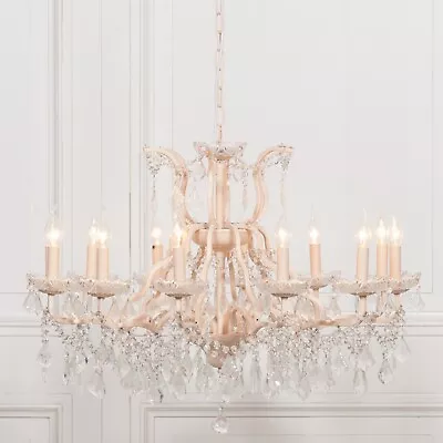 Buy Large Peach Cream 12 Arm Branch French Shallow Cut Glass Chandelier High Quality • 399.99£