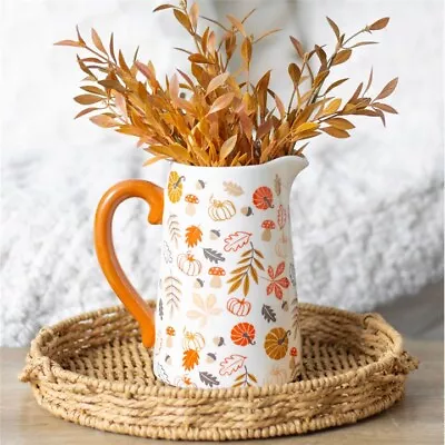 Buy Autumn Flower Jug Vase Fall Leaves And Pumpkins Home Decor Ceramic • 14.99£