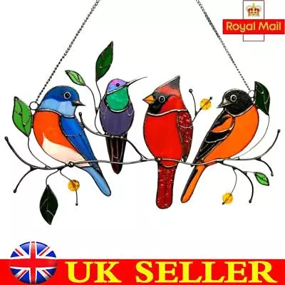 Buy Color Birds On A Wire Stained Glass Window Hanging Panel (2) • 6£