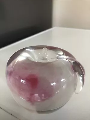 Buy Art Glass Apple Paperweight Clear & Pink Blush • 11.99£