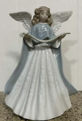 Buy Lladro Angel- Tree Topper Glazed Porcelain Figurine Blue Robe Singing Angel 7” • 46.60£