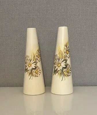 Buy Pair Of Vintage Floral Stem Vases By Purbeck Ceramics Swanage - Made In England • 15£