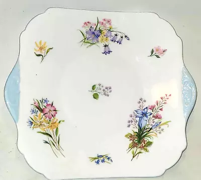 Buy 1920's Shelley China Square Cake Bread Plate Wild Flowers Blue • 14.99£