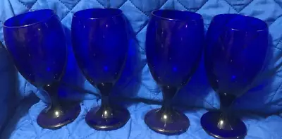 Buy Set Of 4  Glass Cobalt Blue Wine Glasses Large 7  Tall X 3  Diameter • 10.99£