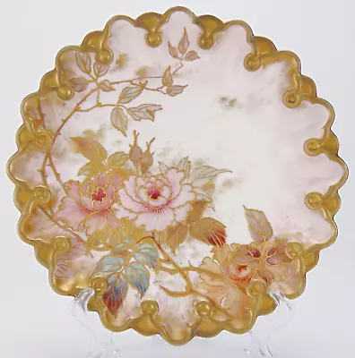 Buy Antique Royal Doulton Burslem Cabinet Plate - Scalloped Edge Pink Roses C1880 • 89.99£