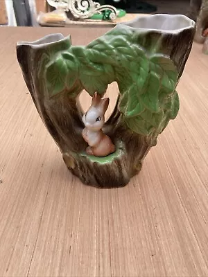 Buy Vintage Withernsea Eastgate Fauna Kitsch Tree Trunk & Rabbit Pottery Vase 74 • 10£