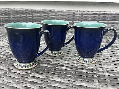 Buy 3 X Vintage Batik By Denby Mugs Footed Discontinued Navy/Green 8 Fl Oz 4”T 3.5”W • 28£