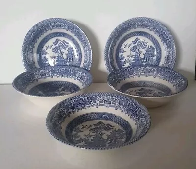 Buy Vintage Retro Churchill Pottery Set Of 5 Blue Willow Pattern Bowls • 15£
