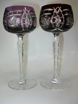 Buy PAIR Of DIFFERENT COLOR BOWL CZECH BOHEMIAN CUT TO CLEAR WINE GLASS GOBLETS • 26.08£