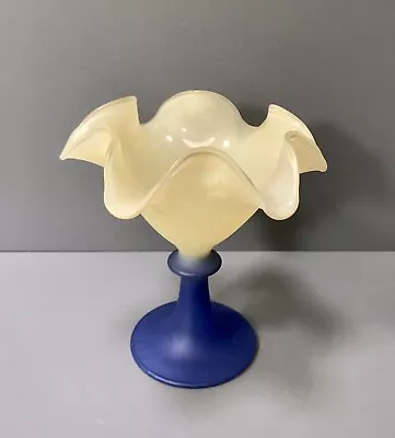 Buy Rare Vintage Art Deco Satin Blue And White Tulip Art Glass Vase Circ 1920/30's • 45£