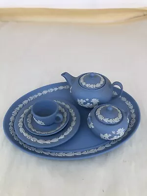 Buy Wedgwood Jasper Ware White On Blue  Miniature Tea Set • 24.01£