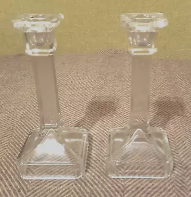 Buy Pair Of Vintage Clear Glass Candle Holders • 6.25£