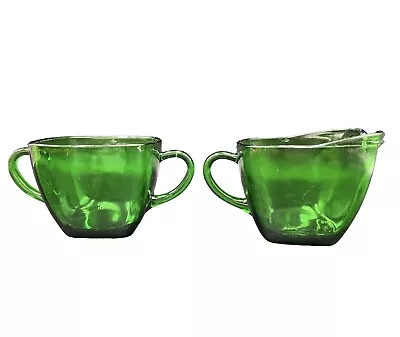 Buy VTG Forest Green Glass Sugar Bowl & Creamer Set 40s Anchor Hocking Holiday Table • 15.89£