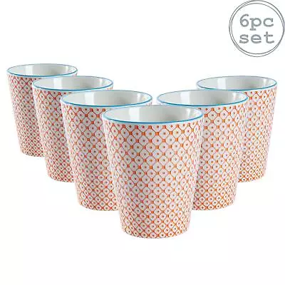 Buy Set Of 6 Hand Printed Porcelain Mugs Tea Coffee Cups No Handles 300ml Orange • 13£