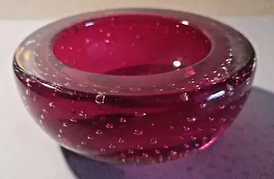 Buy Vintage Murano (?) Red Glass, Small Bowl With Controlled Bubbles • 10£