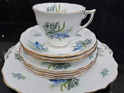 Buy VINTAGE MELBA FINE BONE CHINA BLUEBELLS TEA SET 3 X TRIOS MILK SUGAR CAKE PLATE • 18£