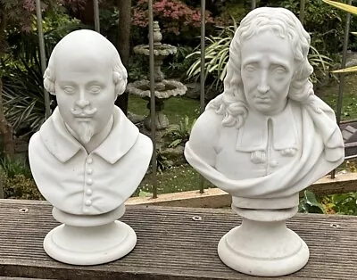 Buy C1890 PARIAN BISQUE BUSTS JOHN MILTON & SHAKESPEARE 8” & 9” Poets Paradise Lost • 175£