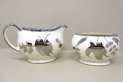 Buy Vintage Creamer Cream Sugar Bowl Set Sandland Ware England Silver Leaf Pattern • 18.63£