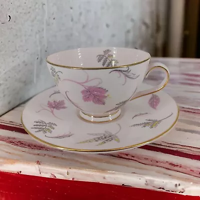 Buy Tuscan Windswept Bone China Teacup And Saucer England Pink Leaves • 17.11£