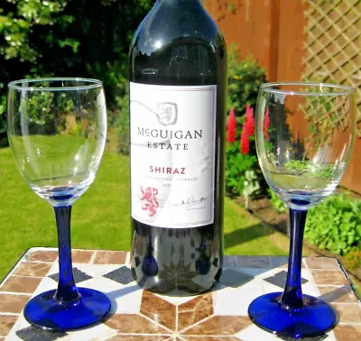 Buy 2x Cobalt Blue Stemmed Small Wine Glasses Luminarc France -V.Good Unused Cond. • 9£