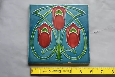 Buy Antique Art Nouveau Tile   Flower Design. Probably RHODES TILE Co • 20£