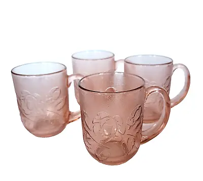 Buy Vintage Arcoroc Pink Depression Glass Rose Coffee Mugs France Rosaline Set Of 4 • 38.20£
